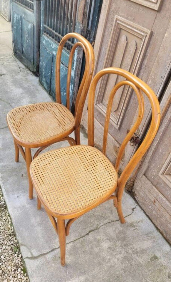 Paire De Chaises De Bistrot Style Thonet En Cannage Et Bois Courbé-photo-4