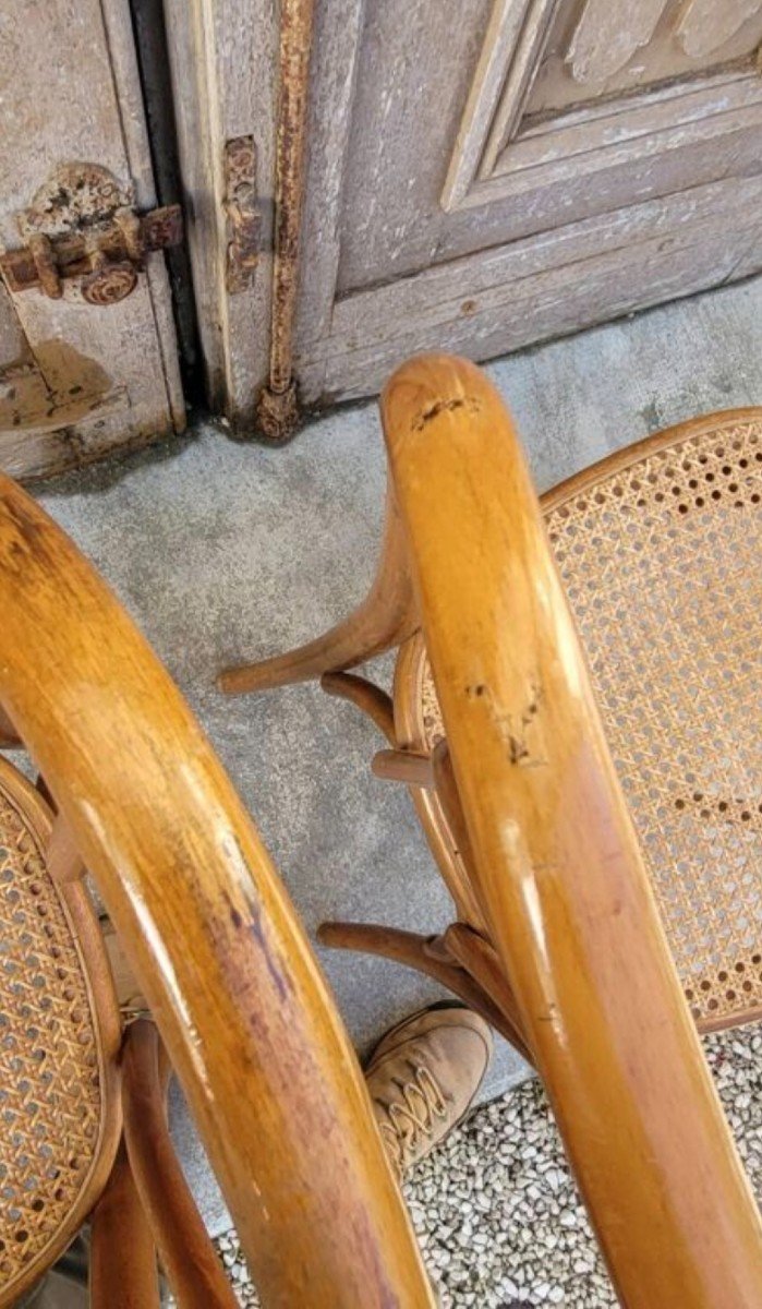 Paire De Chaises De Bistrot Style Thonet En Cannage Et Bois Courbé-photo-2