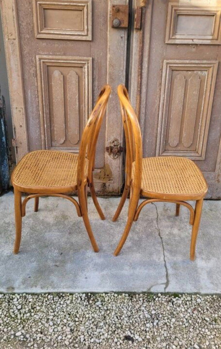 Paire De Chaises De Bistrot Style Thonet En Cannage Et Bois Courbé-photo-3