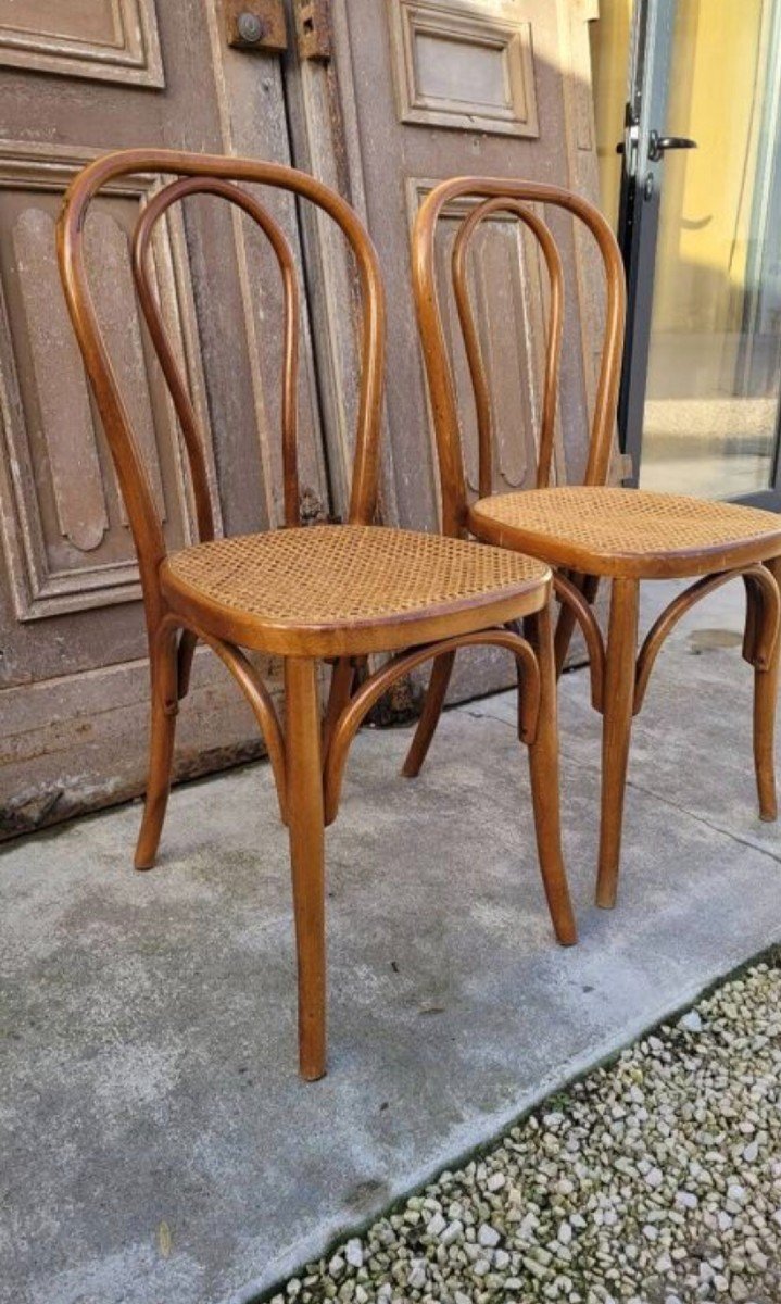 Paire De Chaises De Bistrot Style Thonet En Cannage Et Bois Courbé-photo-5