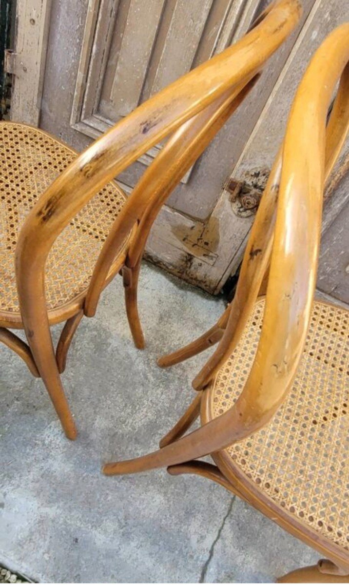 Paire De Chaises De Bistrot Style Thonet En Cannage Et Bois Courbé-photo-6