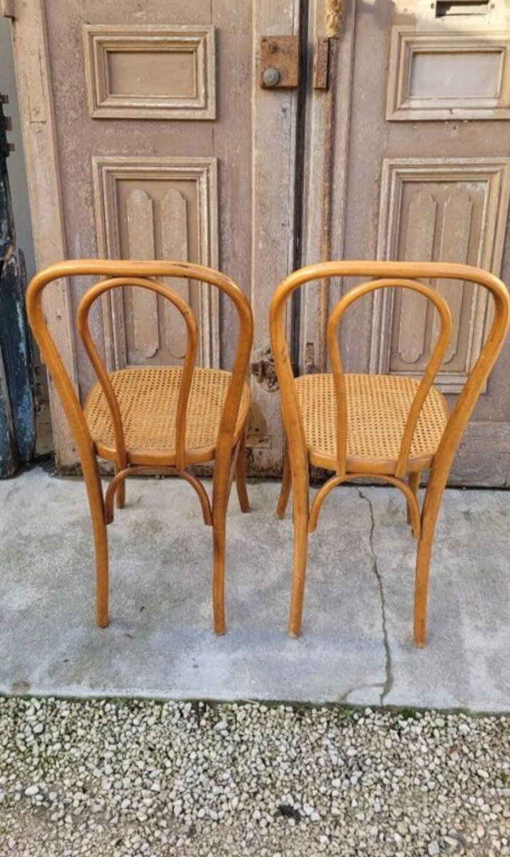 Paire De Chaises De Bistrot Style Thonet En Cannage Et Bois Courbé-photo-7