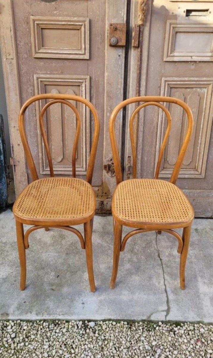 Paire De Chaises De Bistrot Style Thonet En Cannage Et Bois Courbé