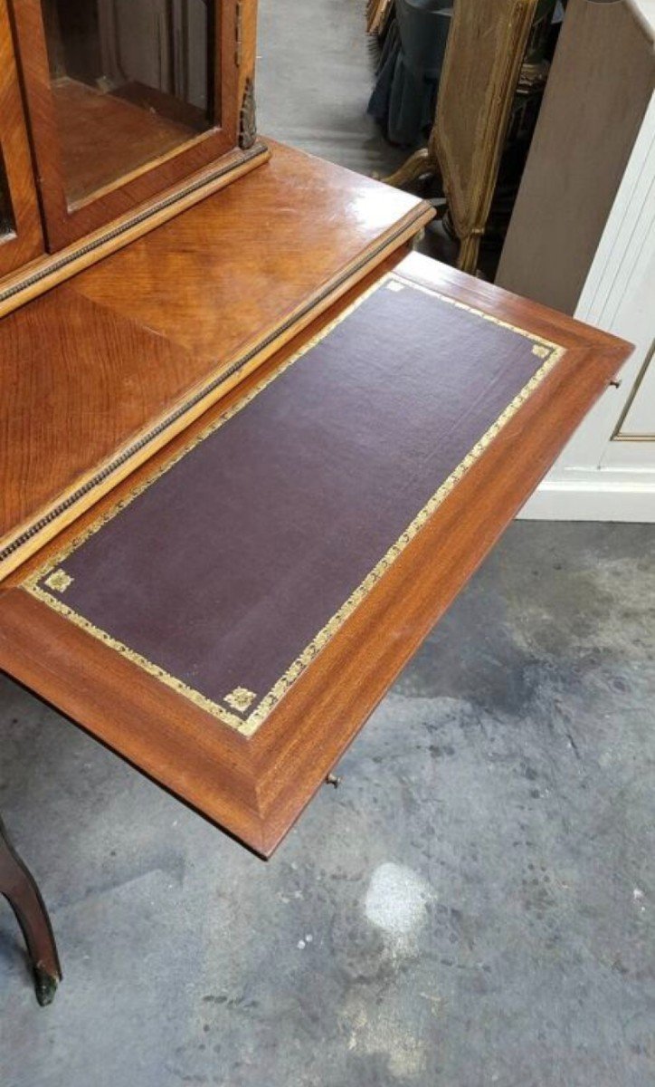 Bonheur Du Jour Louis XV Style Desk Display Case In Marquetry And Decorated Rosewood -photo-1