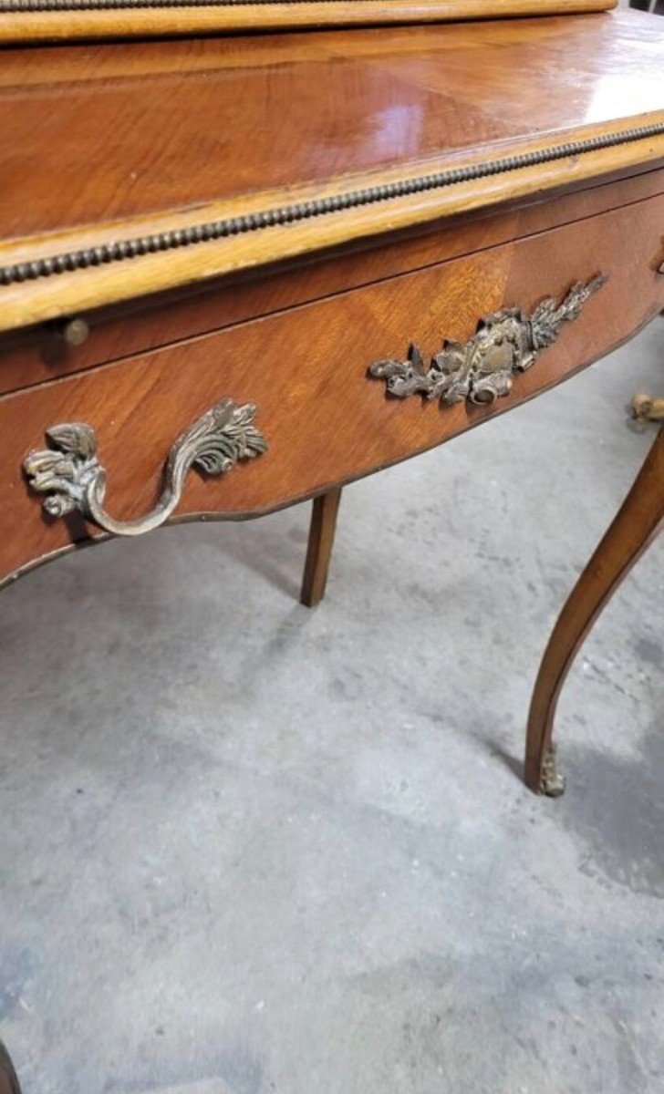 Bonheur Du Jour Louis XV Style Desk Display Case In Marquetry And Decorated Rosewood -photo-5