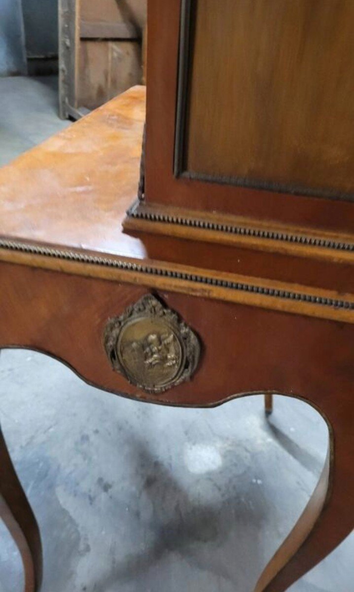 Bonheur Du Jour Louis XV Style Desk Display Case In Marquetry And Decorated Rosewood -photo-6