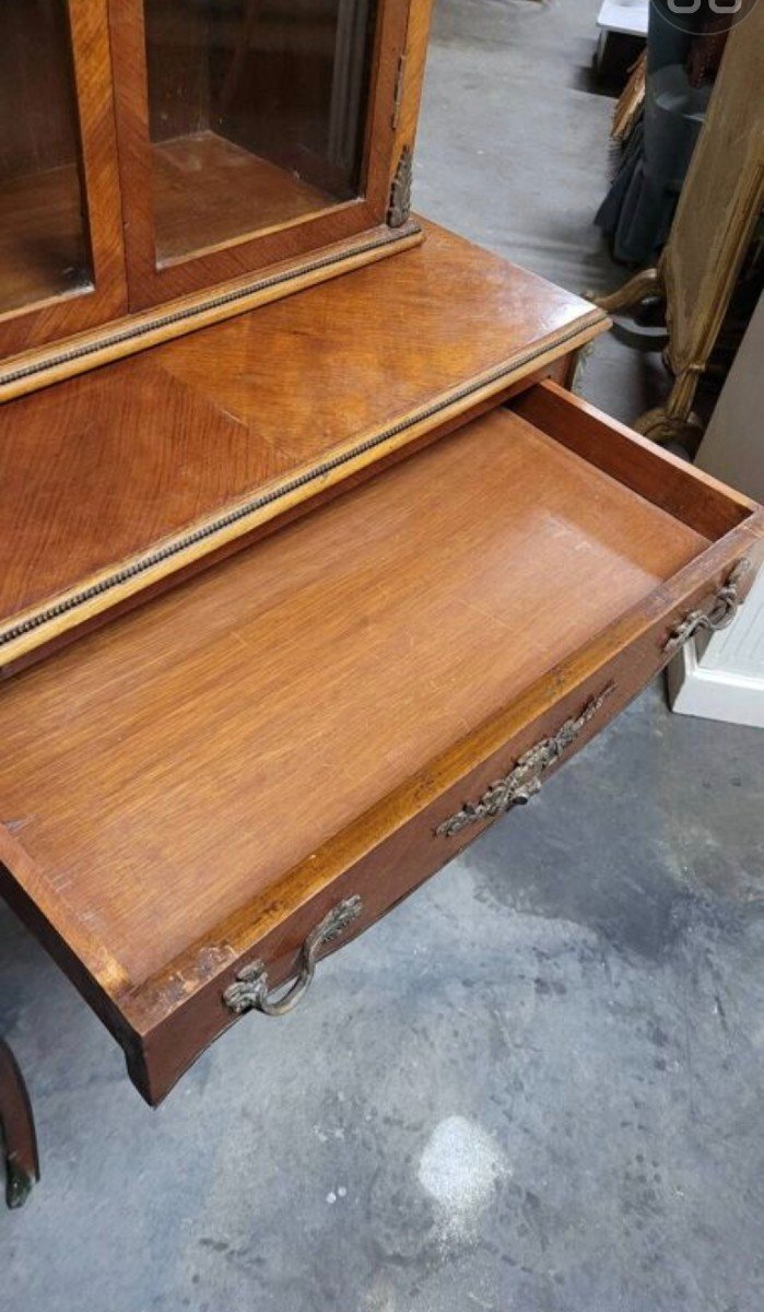 Bonheur Du Jour Louis XV Style Desk Display Case In Marquetry And Decorated Rosewood -photo-7