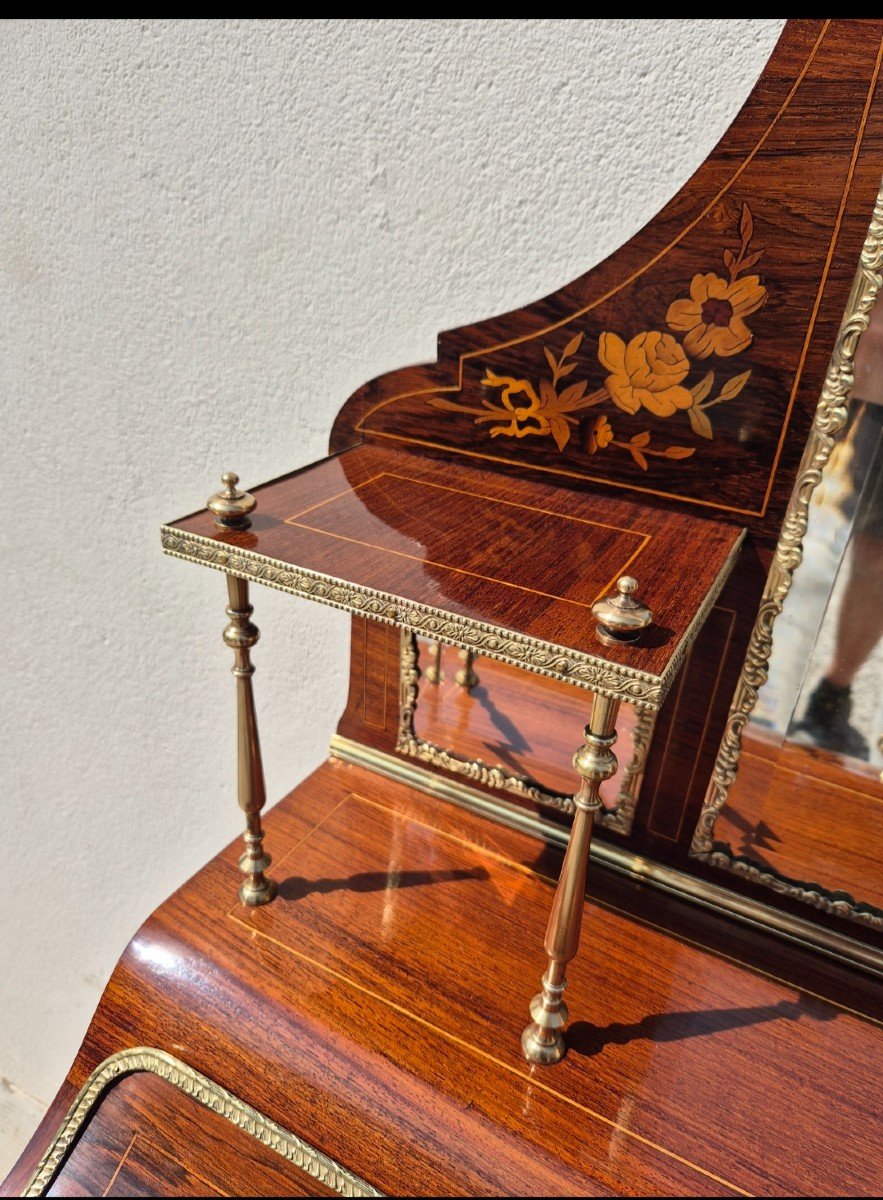 Bonheur Du Jour Louis XV Style Secretary In Rosewood Marquetry Decorated In Gilded Bronze -photo-3