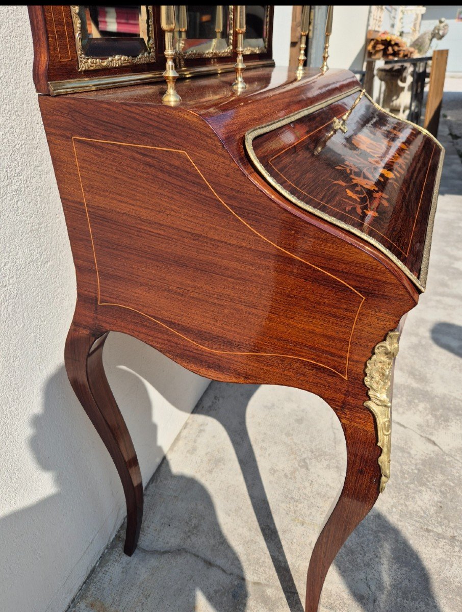 Bonheur Du Jour Louis XV Style Secretary In Rosewood Marquetry Decorated In Gilded Bronze -photo-4