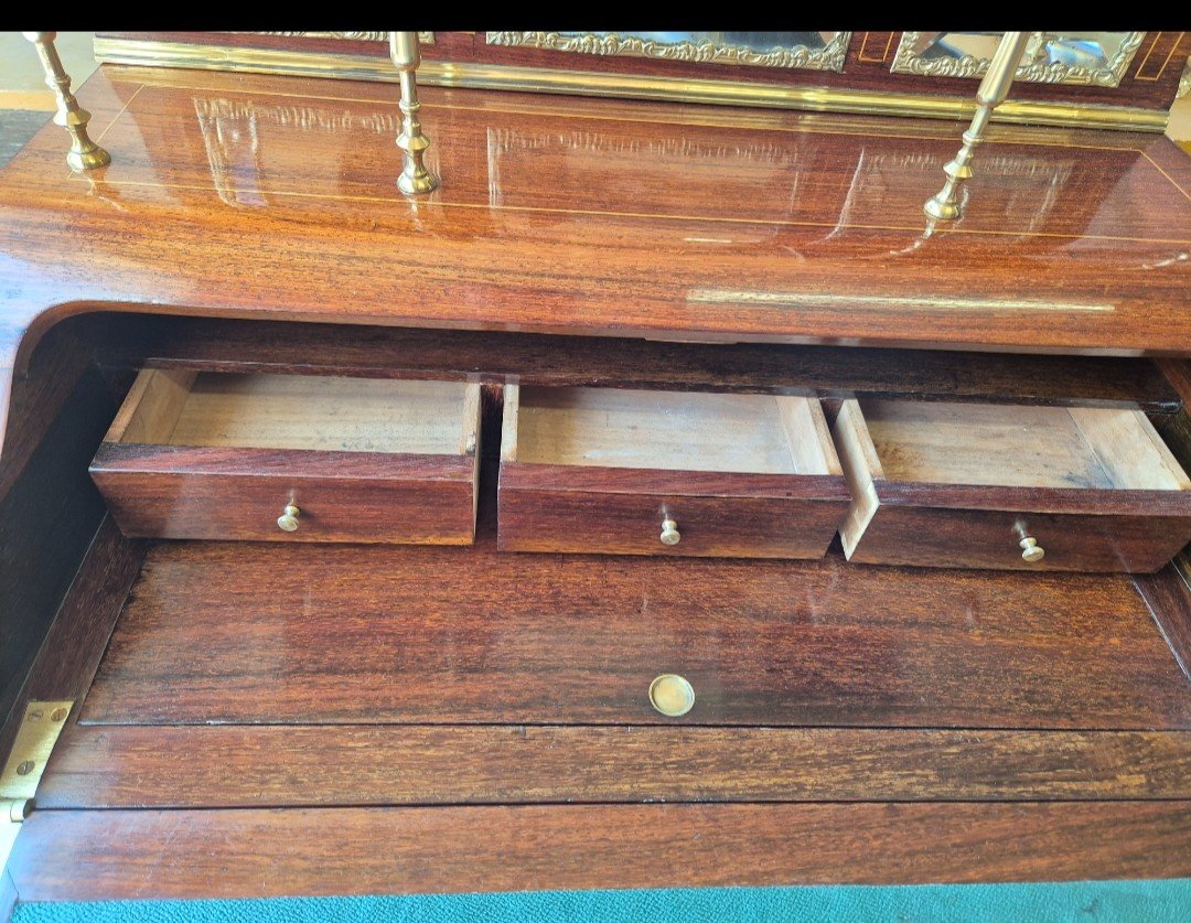 Bonheur Du Jour Louis XV Style Secretary In Rosewood Marquetry Decorated In Gilded Bronze -photo-6