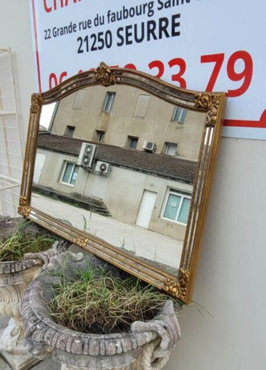 Antique 1960s Gilded Glass Mirror With Bead-photo-3