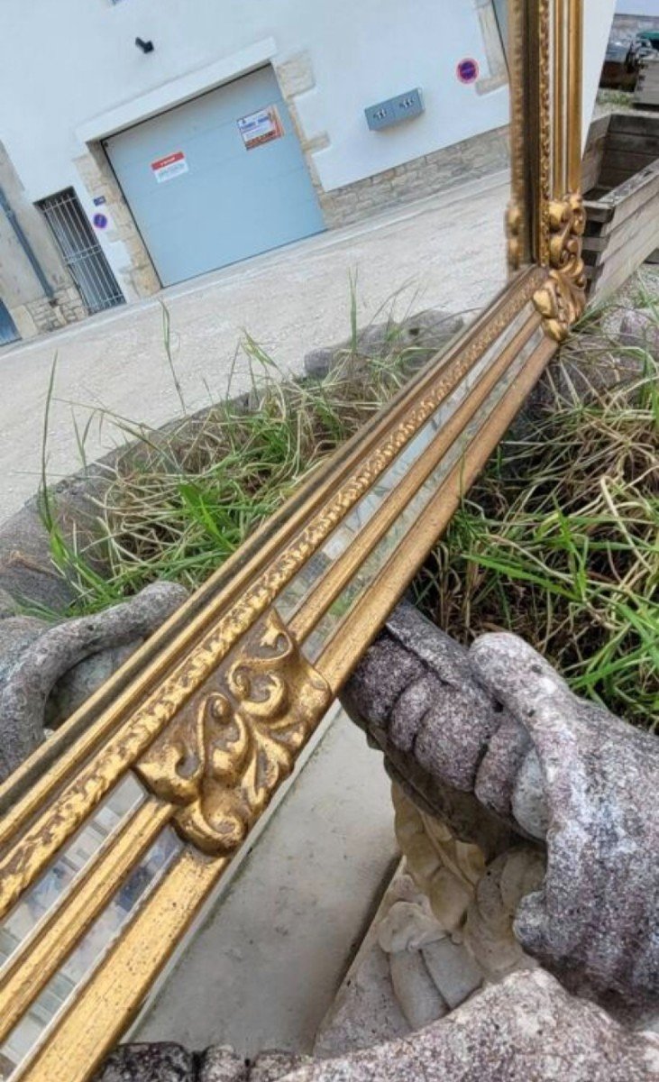 Antique 1960s Gilded Glass Mirror With Bead-photo-7