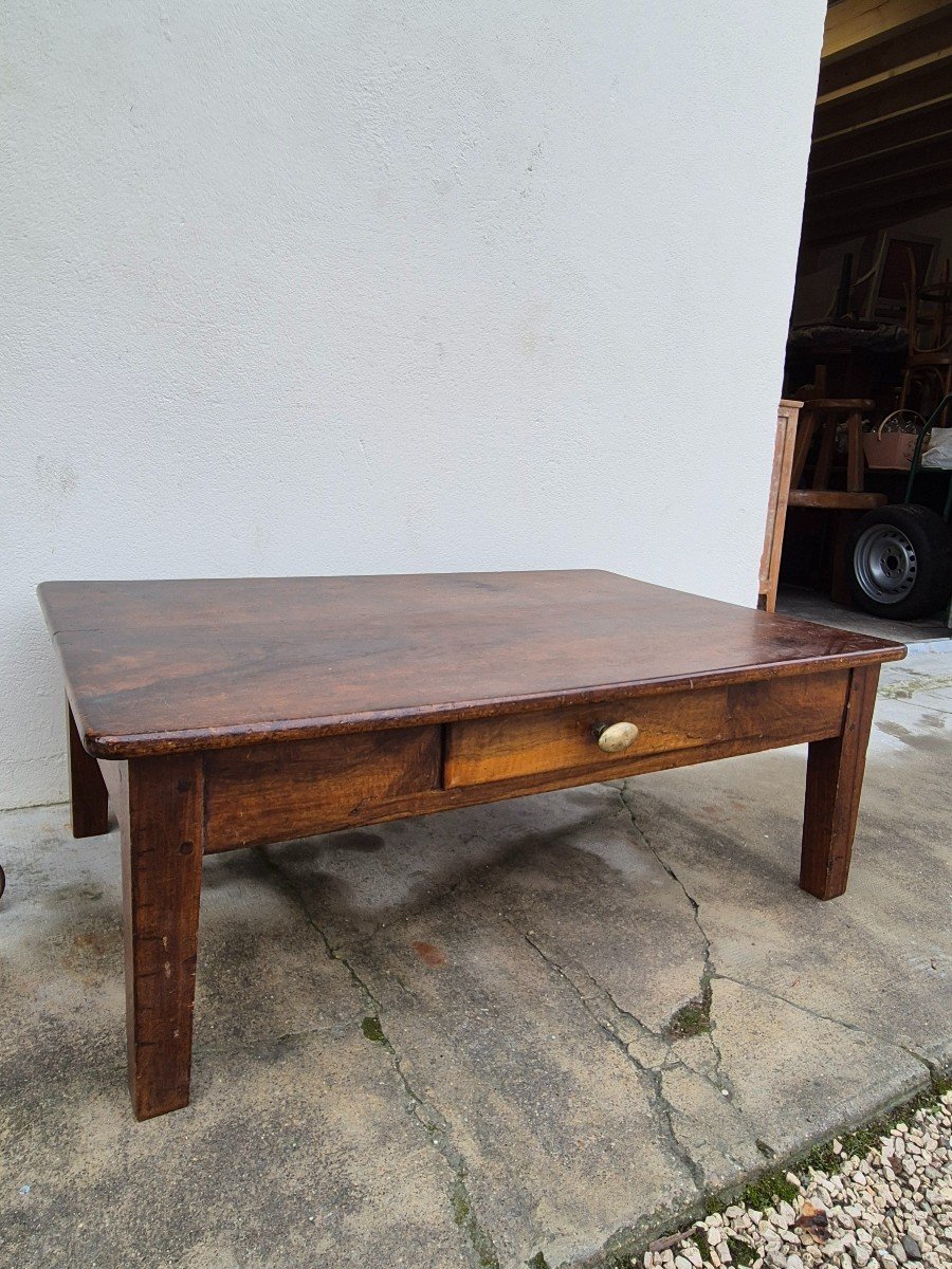 Table Basse De Ferme Rustique En Noyer Massif Ancienne -photo-2