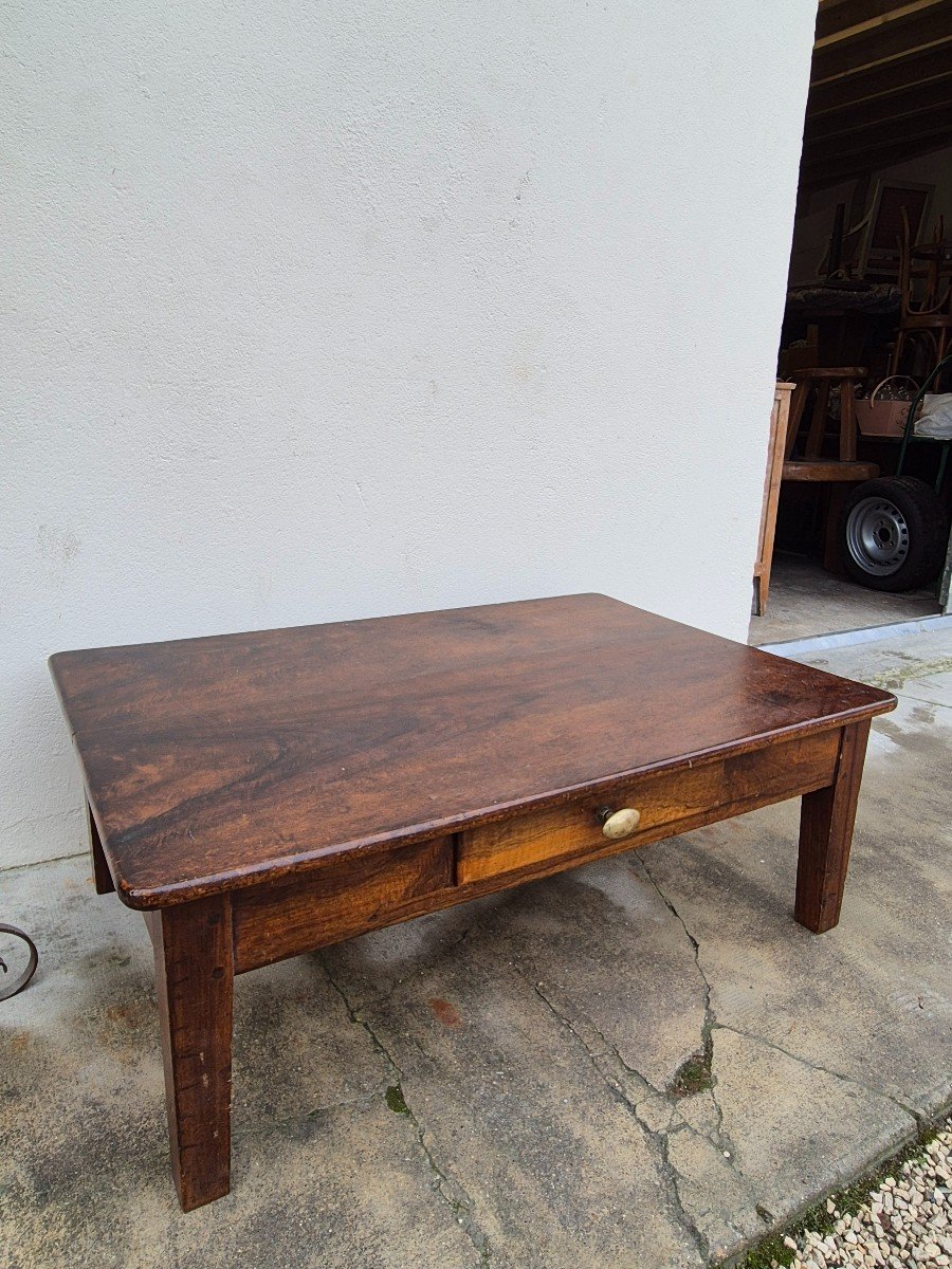 Table Basse De Ferme Rustique En Noyer Massif Ancienne -photo-3