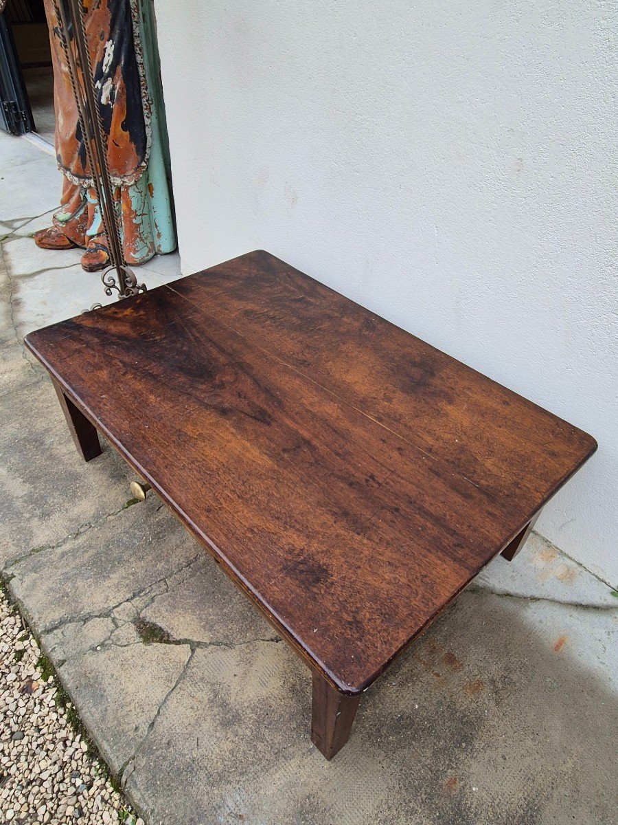 Table Basse De Ferme Rustique En Noyer Massif Ancienne -photo-1