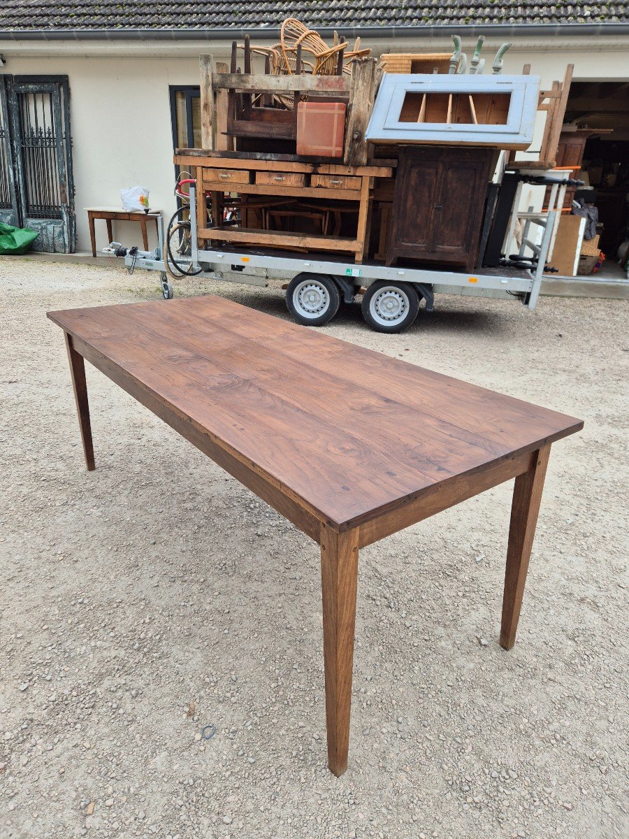 Antique Burgundy Farmhouse Table, One Drawer 1m95-photo-2