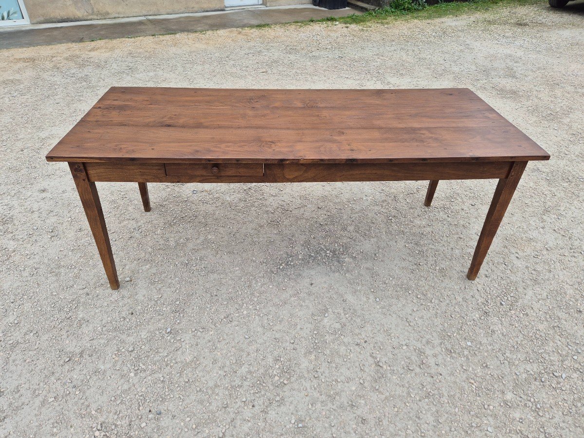 Antique Burgundy Farmhouse Table, One Drawer 1m95-photo-3