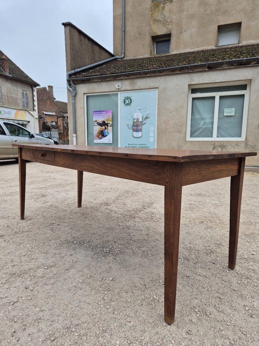 Antique Burgundy Farmhouse Table, One Drawer 1m95-photo-3