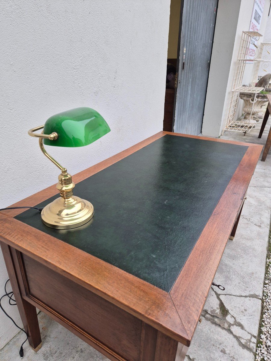 Louis XVI Style Minister's Desk In Solid Walnut, Including 4 Drawers, Antique Manufacture-photo-2