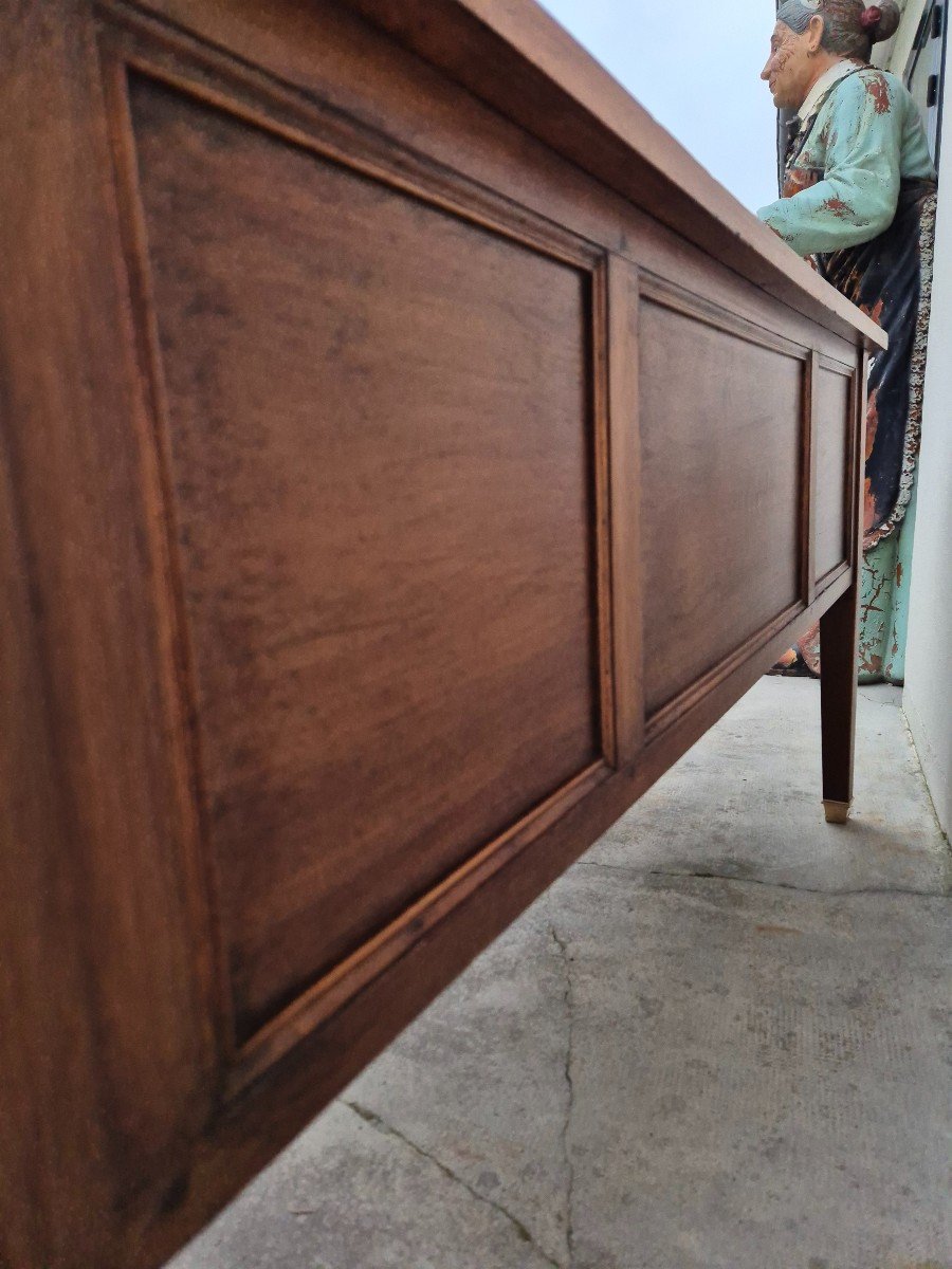 Louis XVI Style Minister's Desk In Solid Walnut, Including 4 Drawers, Antique Manufacture-photo-5