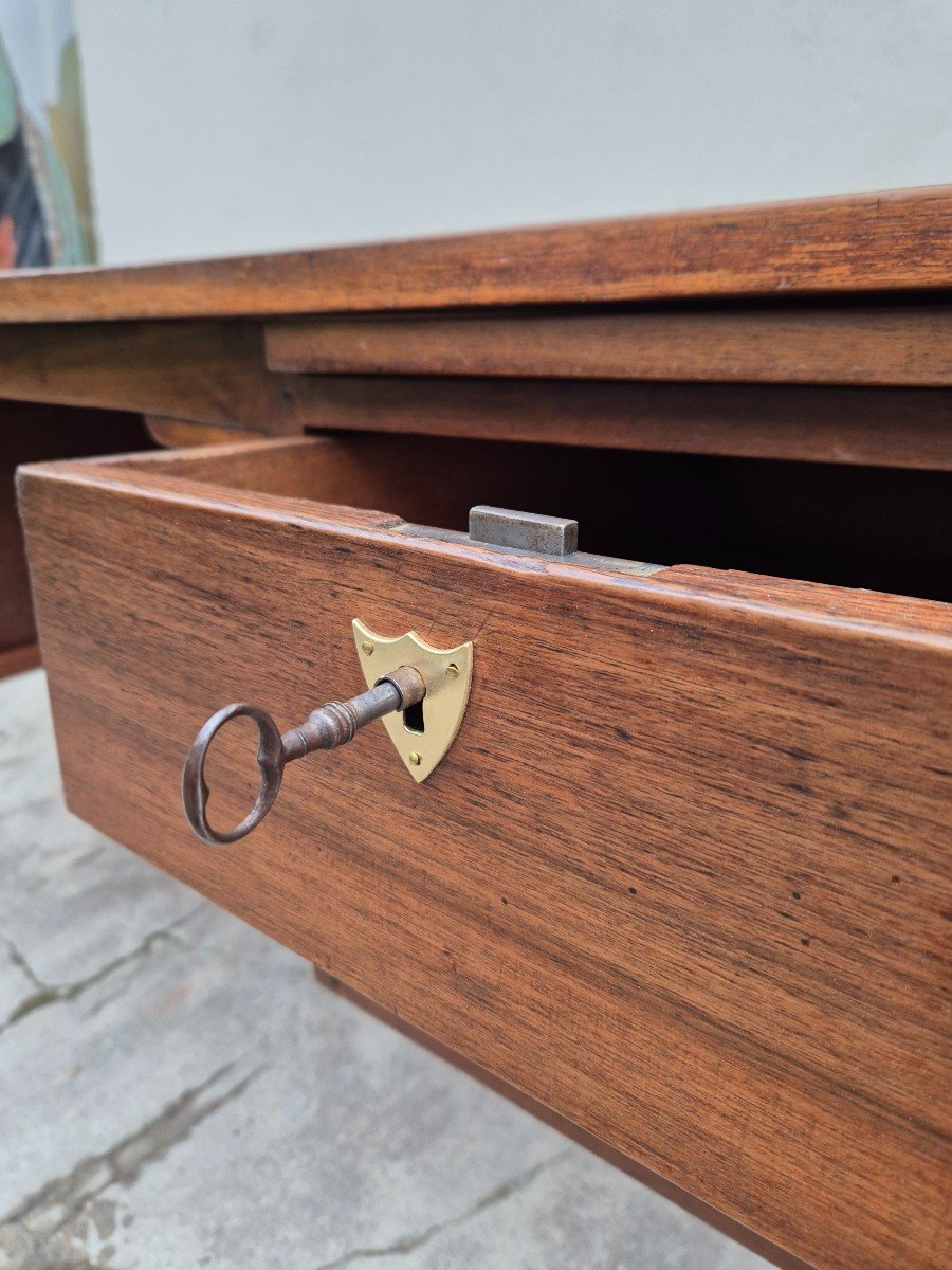 Louis XVI Style Minister's Desk In Solid Walnut, Including 4 Drawers, Antique Manufacture-photo-6