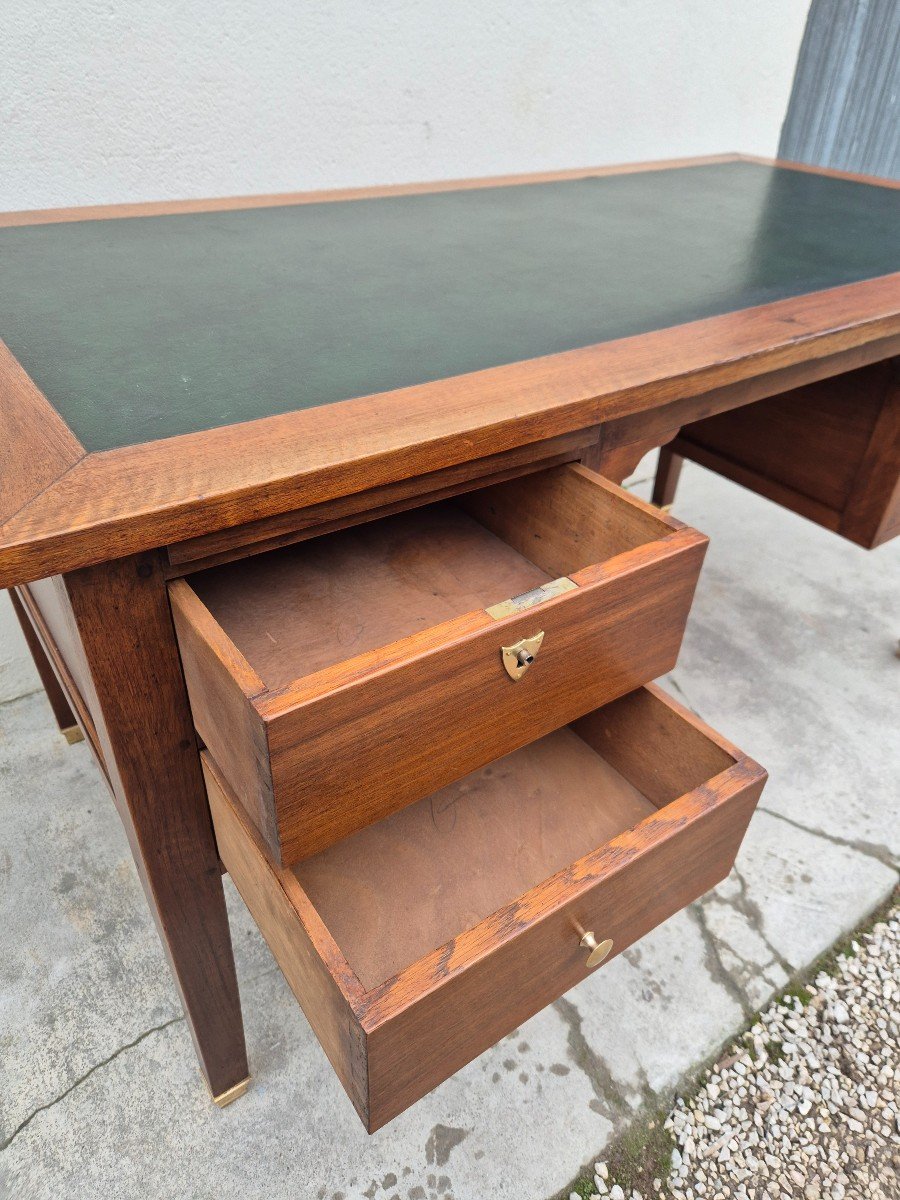 Louis XVI Style Minister's Desk In Solid Walnut, Including 4 Drawers, Antique Manufacture-photo-7