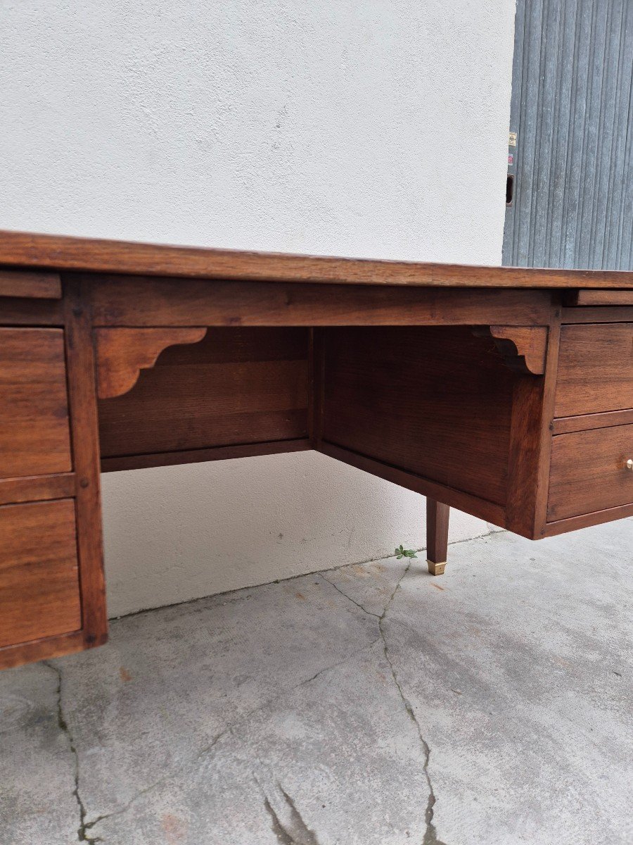 Louis XVI Style Minister's Desk In Solid Walnut, Including 4 Drawers, Antique Manufacture-photo-8