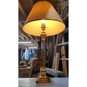 Neoclassical Empire Style Brass Column Lamp 