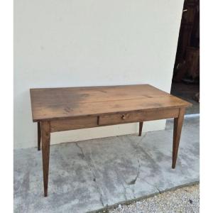 19th Century Solid Oak Farm Table, One Drawer, Spindle Base