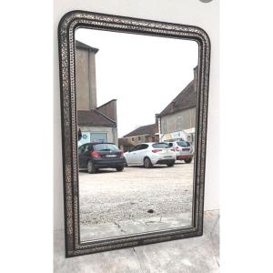 Miroir Louis Philippe Napoléon III En Bois Doré Noir Décoré 