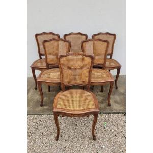 Serie De 6 Chaises En Cannage Style Louis XV Ancienne 