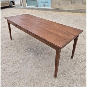 Antique Burgundy Farmhouse Table, One Drawer 1m95