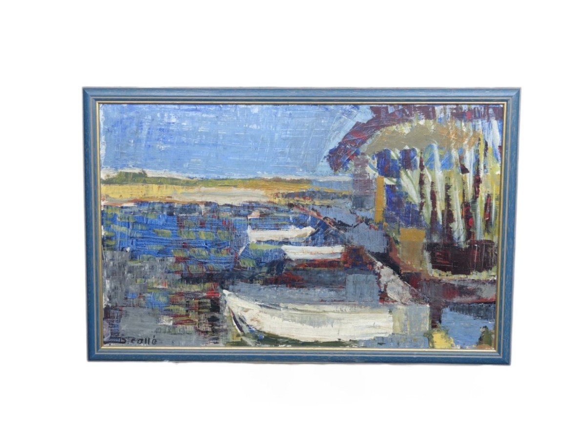 Painting "the Moored Boats", By Denise Calle (1915)