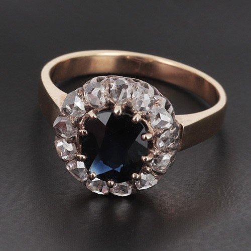 Daisy Ring In 750 ‰ Yellow Gold With Oval Sapphire And Diamonds-photo-2