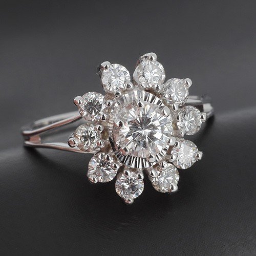 Bague Marguerite En Or Blanc 750 ‰  et diamants taille brillant - B10321-photo-2