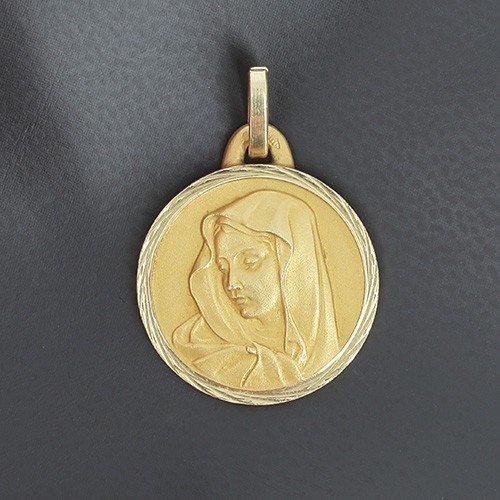 Médaille De Baptême En Or Jaune 750 ‰ De La Vierge Au Voile -  B10315