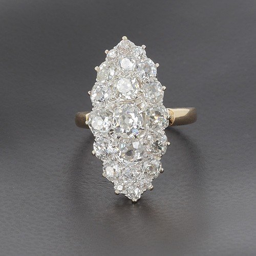Marquise Ring In 750 ‰ Yellow Gold Presenting 21 Old Cut Diamonds For 2.80 Ct - B10284-photo-2