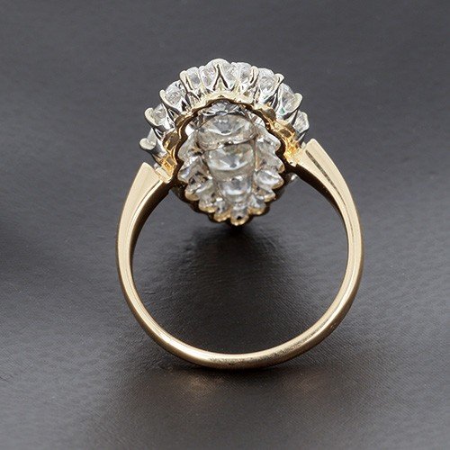 Bague Marquise En Or Jaune 750 ‰ Présentant 21 Diamants Taille Ancienne Pour 2,80 Ct - B10284-photo-4