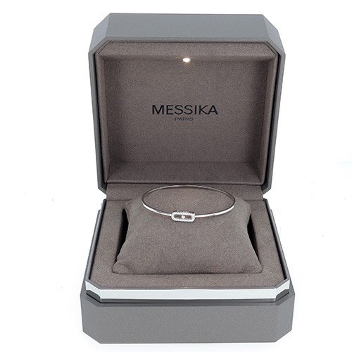 Messika Bracelet Jonc Flex Move Uno  En Or Blanc 750 ‰ Pavé Diamants Pm Taille M - B10488-photo-2