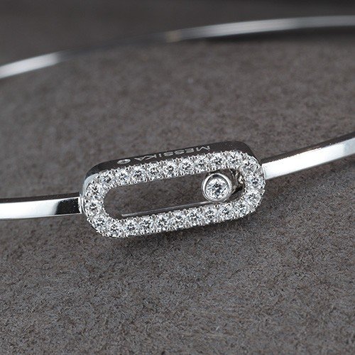 Messika Bracelet Jonc Flex Move Uno  En Or Blanc 750 ‰ Pavé Diamants Pm Taille M - B10488-photo-3