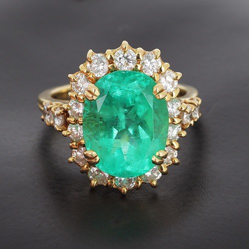 Pompadour In 750 ‰ Yellow Gold And Natural Colombian Emerald Of 6.50 Ct - B 10512-photo-2