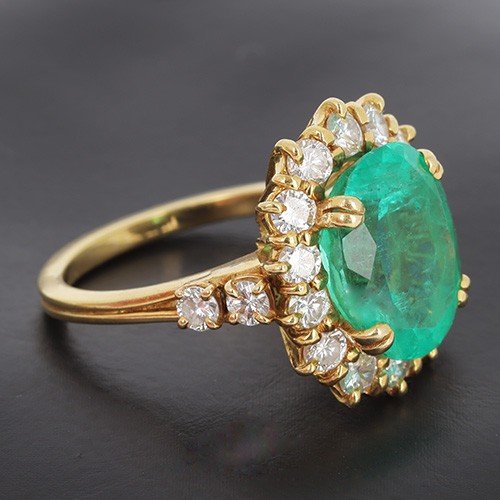 Pompadour In 750 ‰ Yellow Gold And Natural Colombian Emerald Of 6.50 Ct - B 10512-photo-3