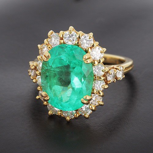 Pompadour In 750 ‰ Yellow Gold And Natural Colombian Emerald Of 6.50 Ct - B 10512