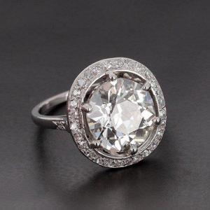 Platinum Art Deco Ring Featuring An Old Cut Diamond Of 4.39 Ct (lfg Certificate)