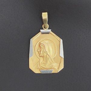 Médaille De Baptême Octogonale De La Sainte Vierge Auréolée En Or Jaune Et Blanc 750 ‰ - B10300