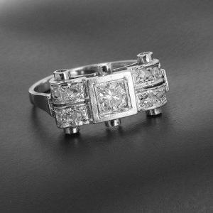 Art Deco Ring In 750‰ White Gold And Platinum And 0.20 Ct Brilliant-cut Diamond - B10359