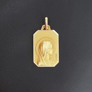 Médaille De Baptême Augis En Or Jaune 750‰ Vierge Au Voile -b10444