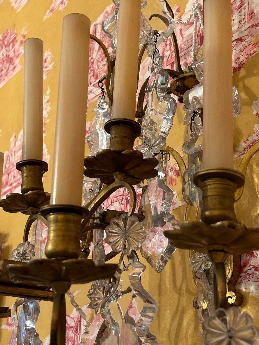 Exceptional Pair Of Gilt Bronze Sconces Decorated With Crystal Tassels, And Daggers-photo-2