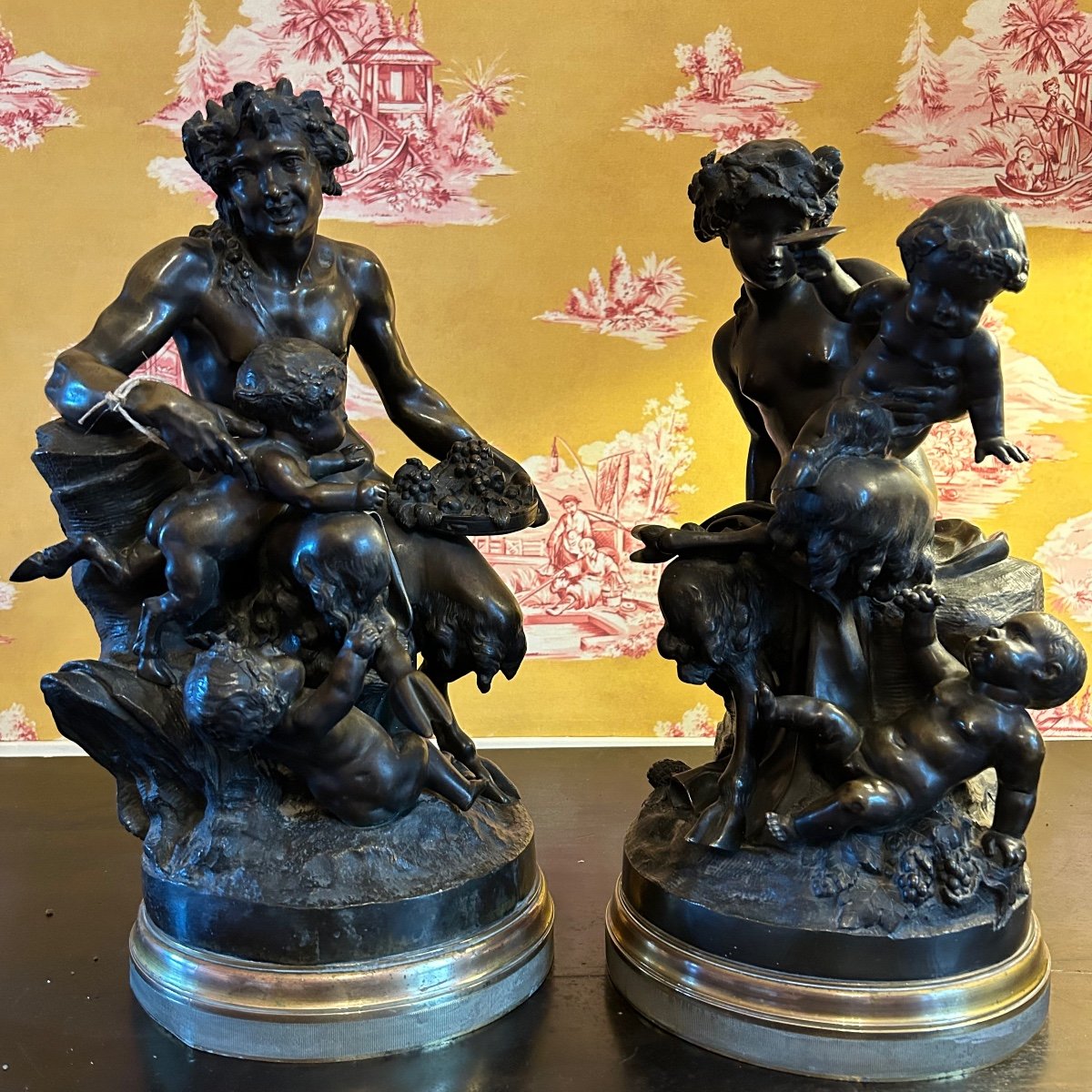 D’après Clodion , Paire De Bronzes « bacchanales »