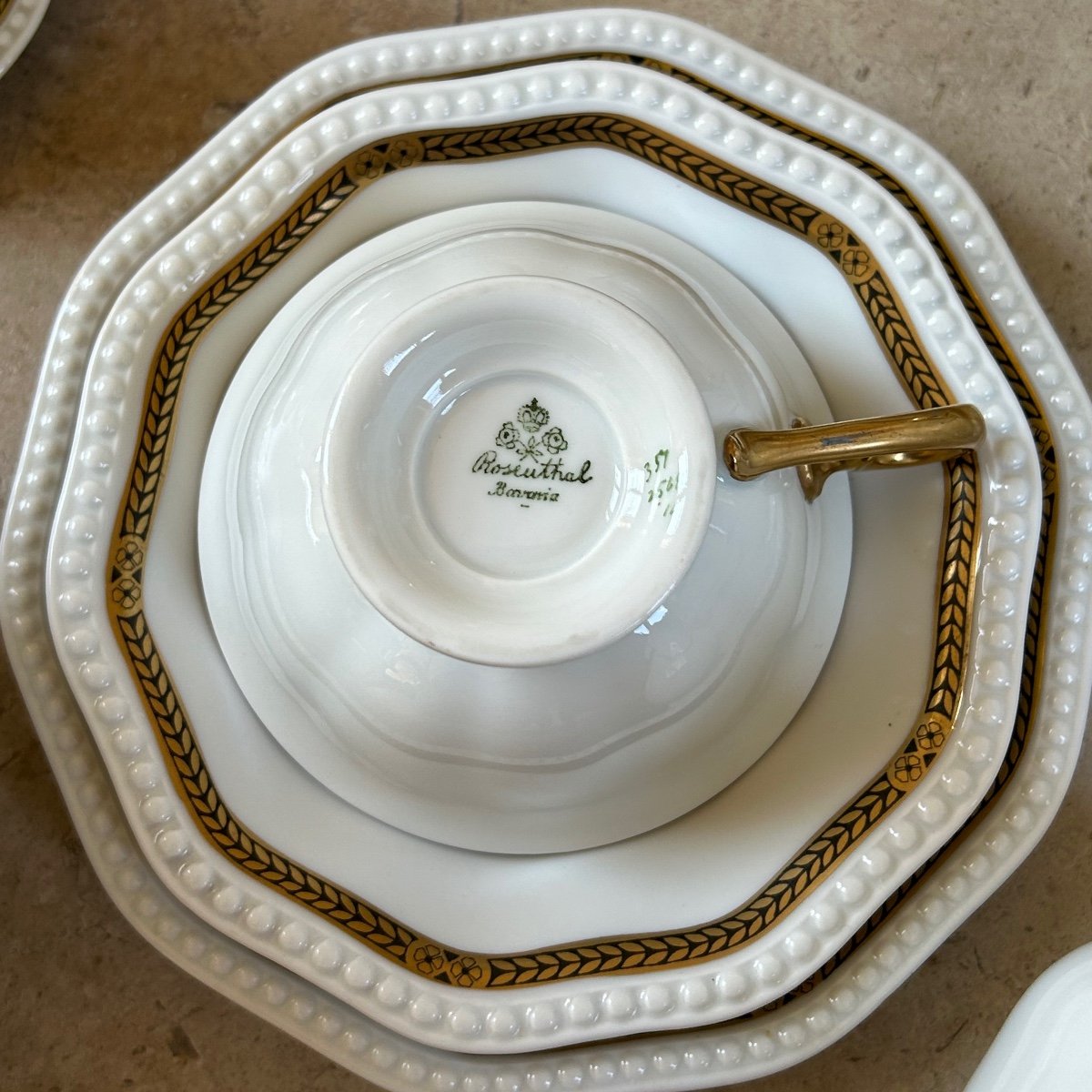 Important Part Of Rosenthal « bavaria » Table Service Embossed Pearls &gold Laurel Leaves.-photo-6